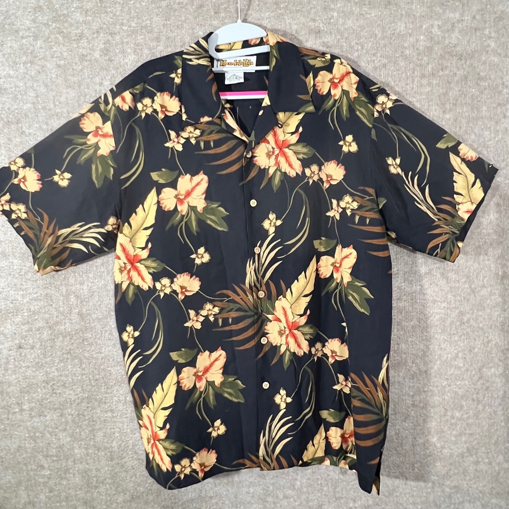 Honolulu Lulu Hawaiian Shirt Mens Medium Silk Floral Tropical Aloha Beachy Boho